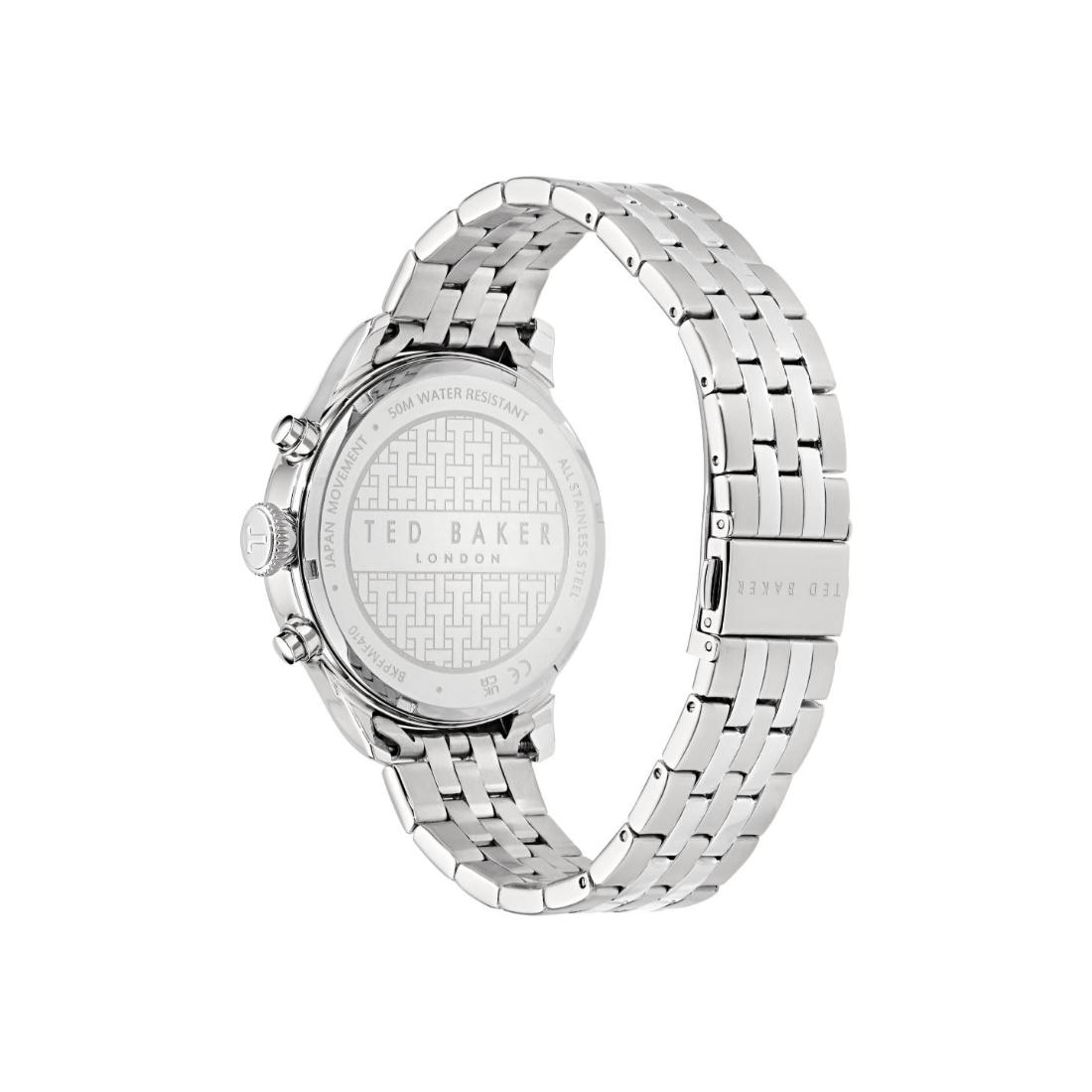 Ted Baker Men 44 mm Quartz Analog Blue Dial Silver Stainless Steel Strap Watch BKPFMF410