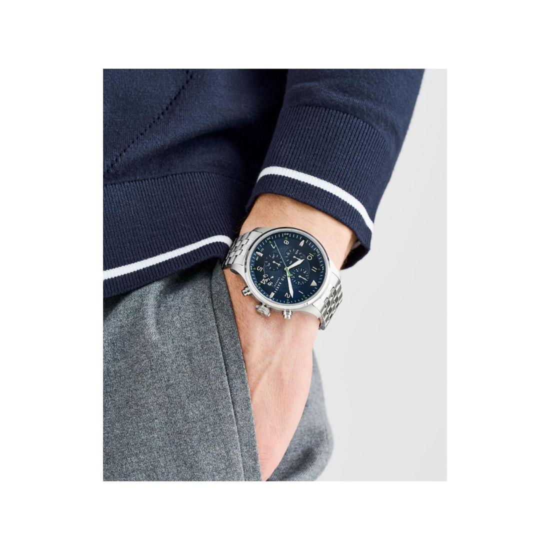 Ted Baker Men 44 mm Quartz Analog Blue Dial Silver Stainless Steel Strap Watch BKPFMF410
