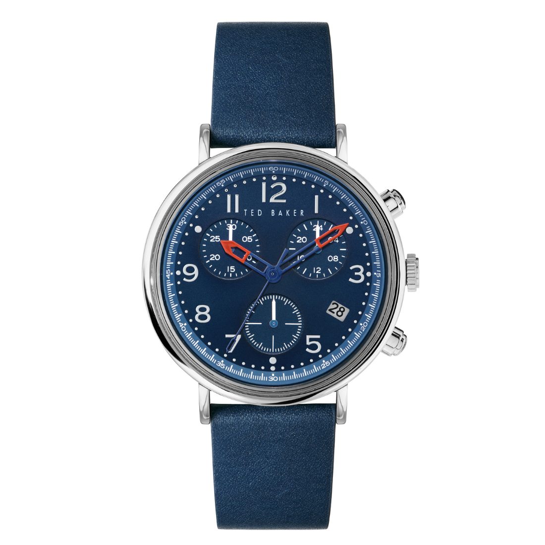 Ted Baker Men 41 mm Quartz Chronograph Analog Blue Dial Blue Leather Strap Watch BKPMMF127