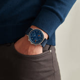 Ted Baker Men 41 mm Quartz Chronograph Analog Blue Dial Blue Leather Strap Watch BKPMMF127