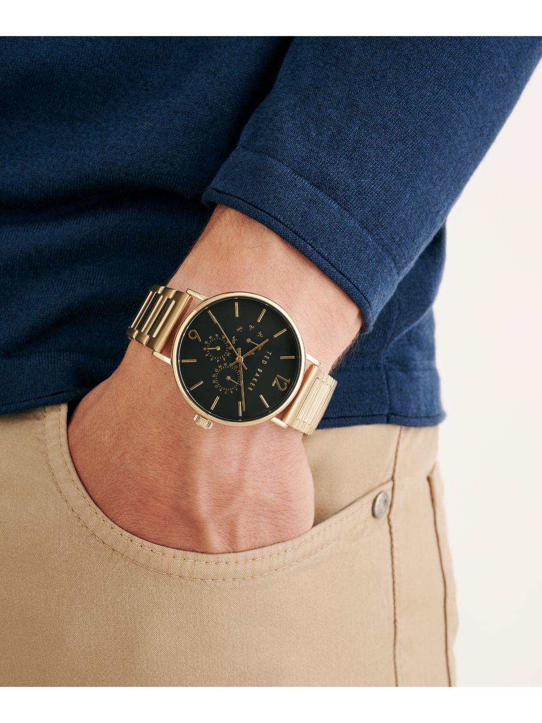 Ted Baker Men 41 mm Quartz Analog Black Dial Gold Stainless Steel Strap Watch BKPPGF307