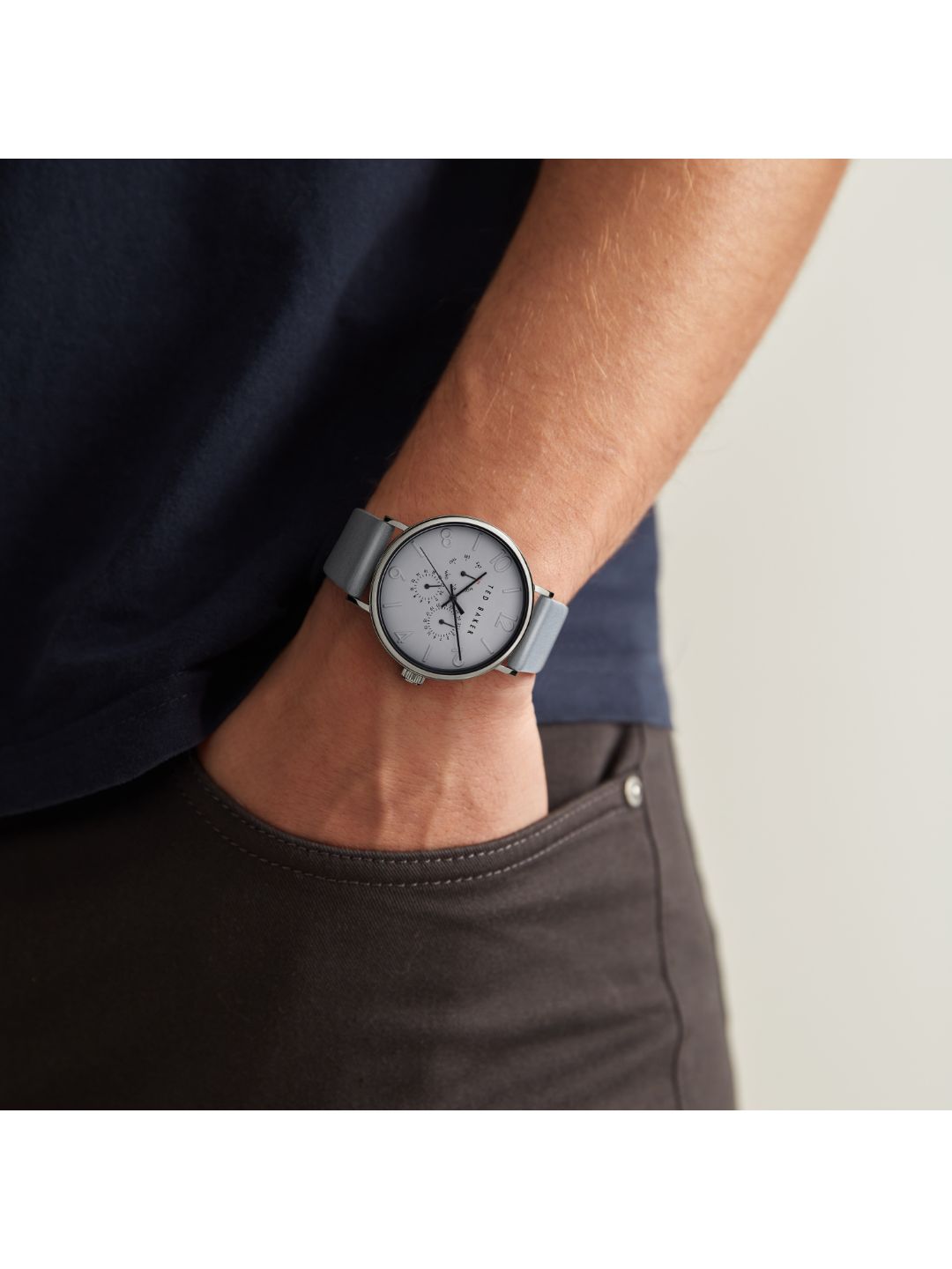 Ted Baker Men 41 mm Quartz Multifunction Analog Grey Dial Grey Leather Strap Watch BKPPGS302