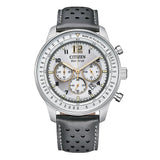 Citizen Men's Eco-Drive Sport Casual Watch, Gray Leather Strap, Silver-Tone Dial, Chronograph CA4500-24H