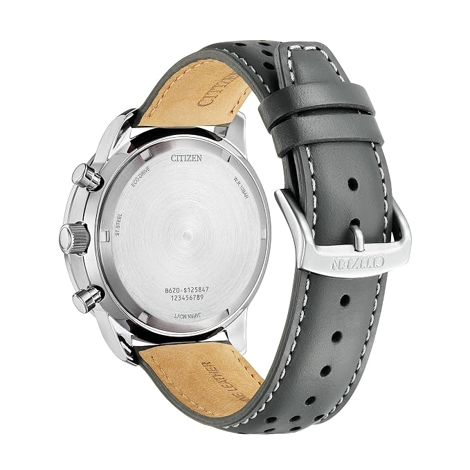 Citizen Men's Eco-Drive Sport Casual Watch, Gray Leather Strap, Silver-Tone Dial, Chronograph CA4500-24H