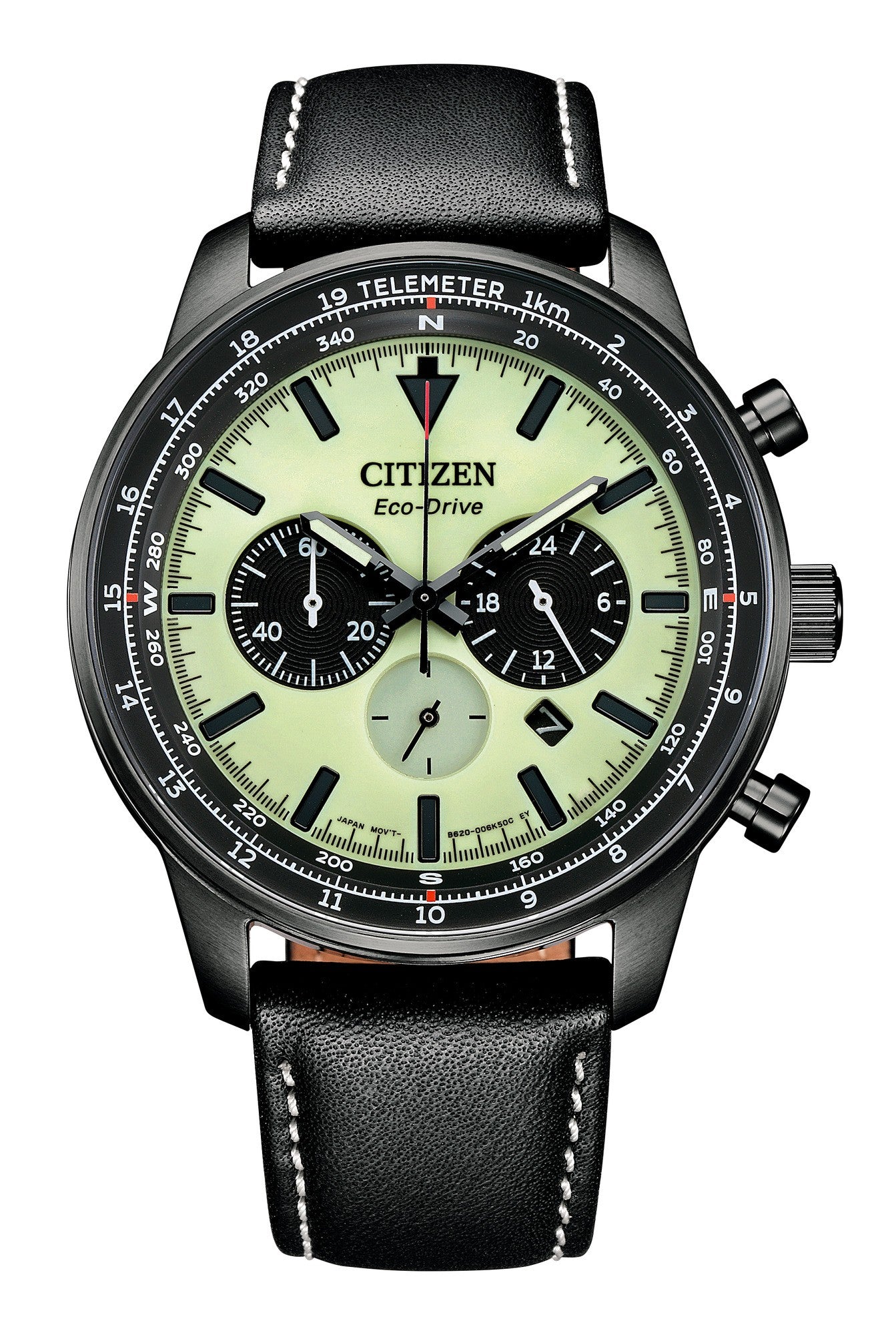 Citizen Men Eco-Drive Chronograph Green Dial Leather Watch - CA4505-21X