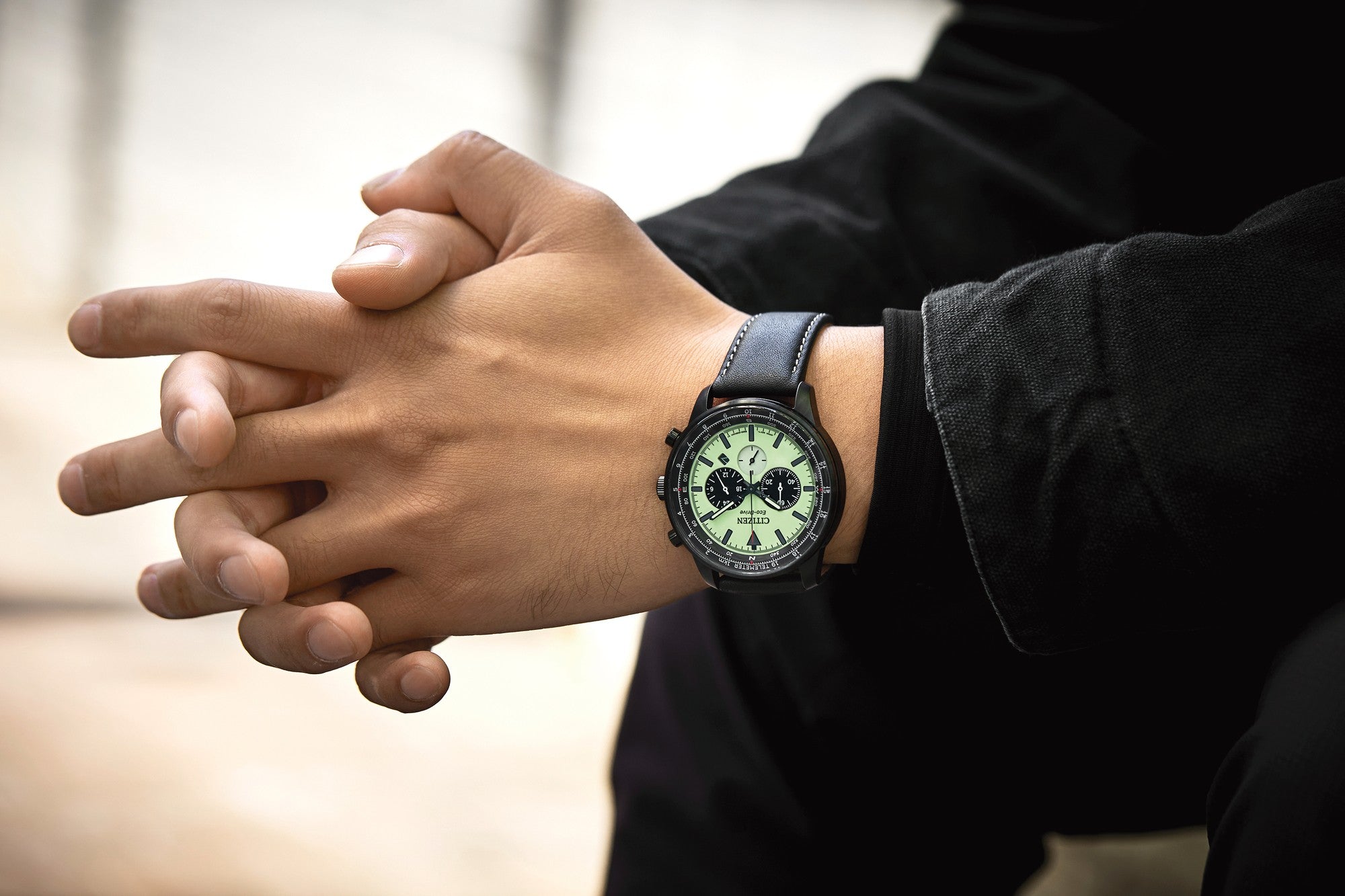 Citizen Men Eco-Drive Chronograph Green Dial Leather Watch - CA4505-21X