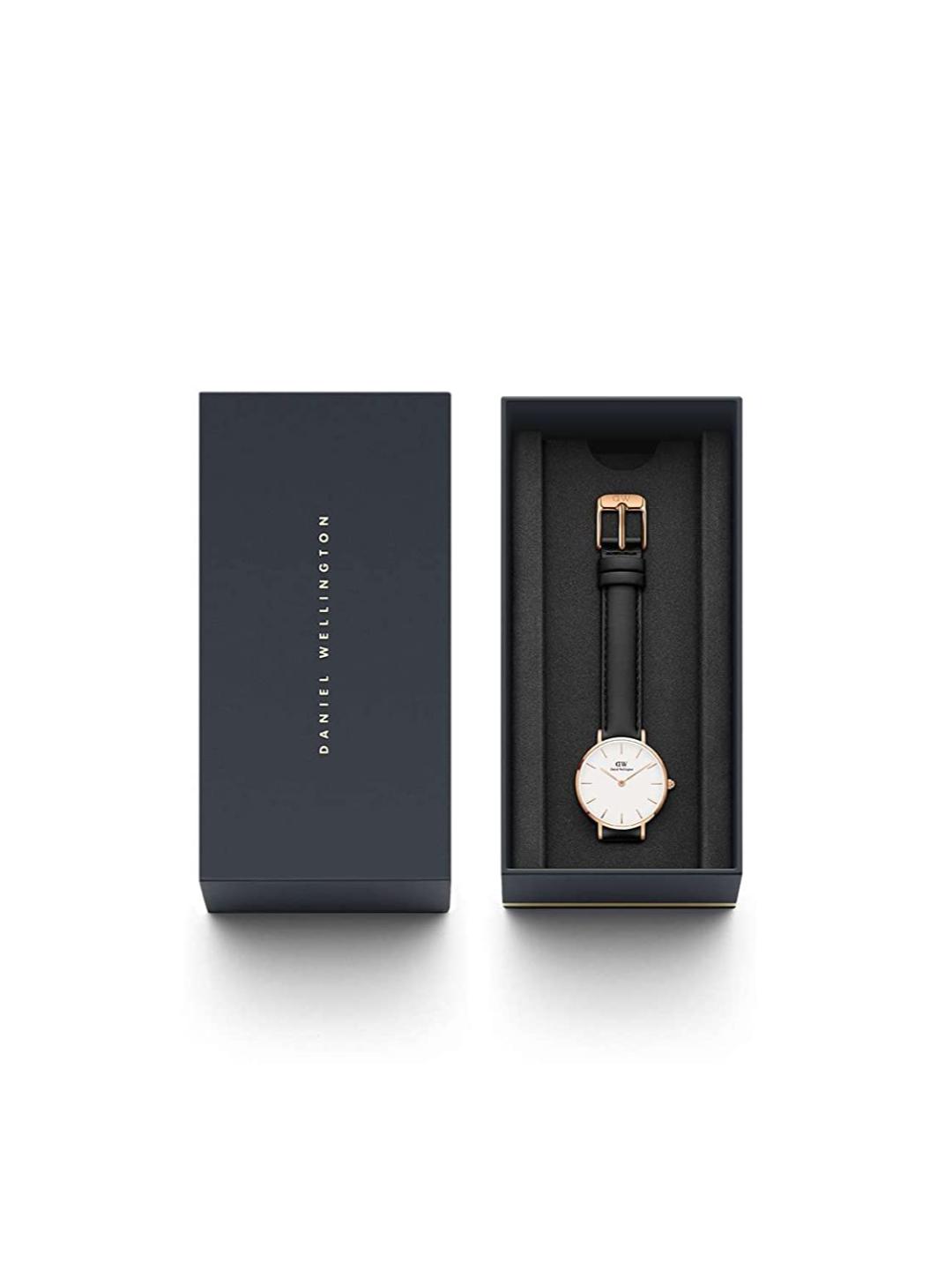 Daniel Wellington watch in a black box on a white background
