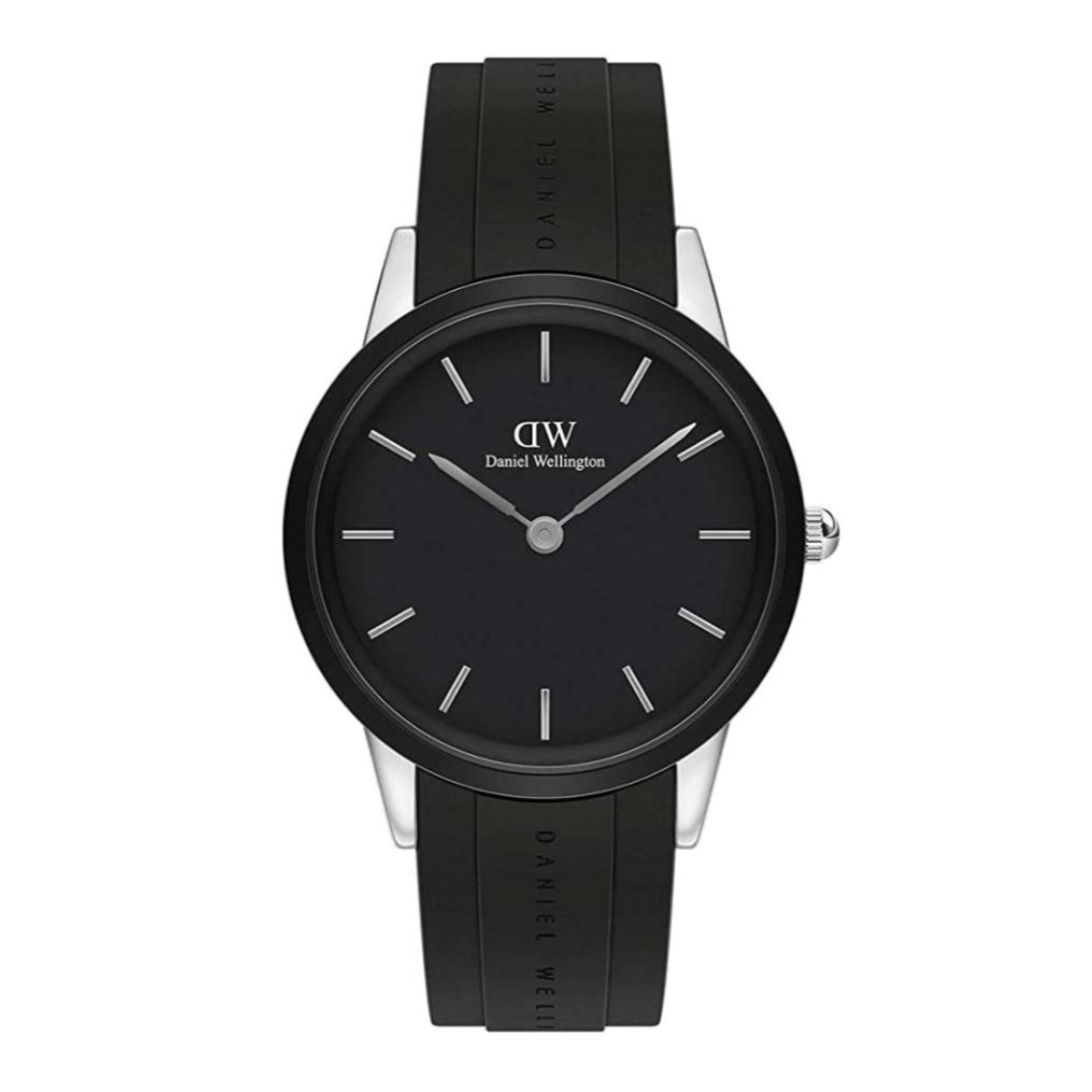 Black Daniel Wellington watch with a white background