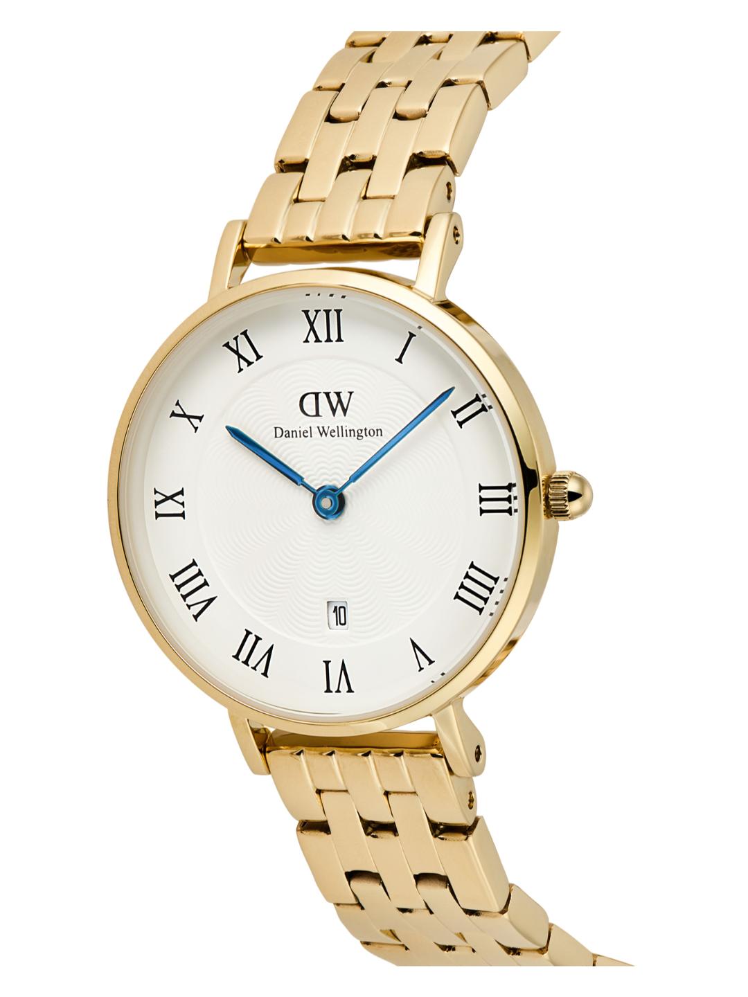 Daniel Wellington Petite Women 28 Roman Numerals Date 5-Link White Gold Watch DW00100857
