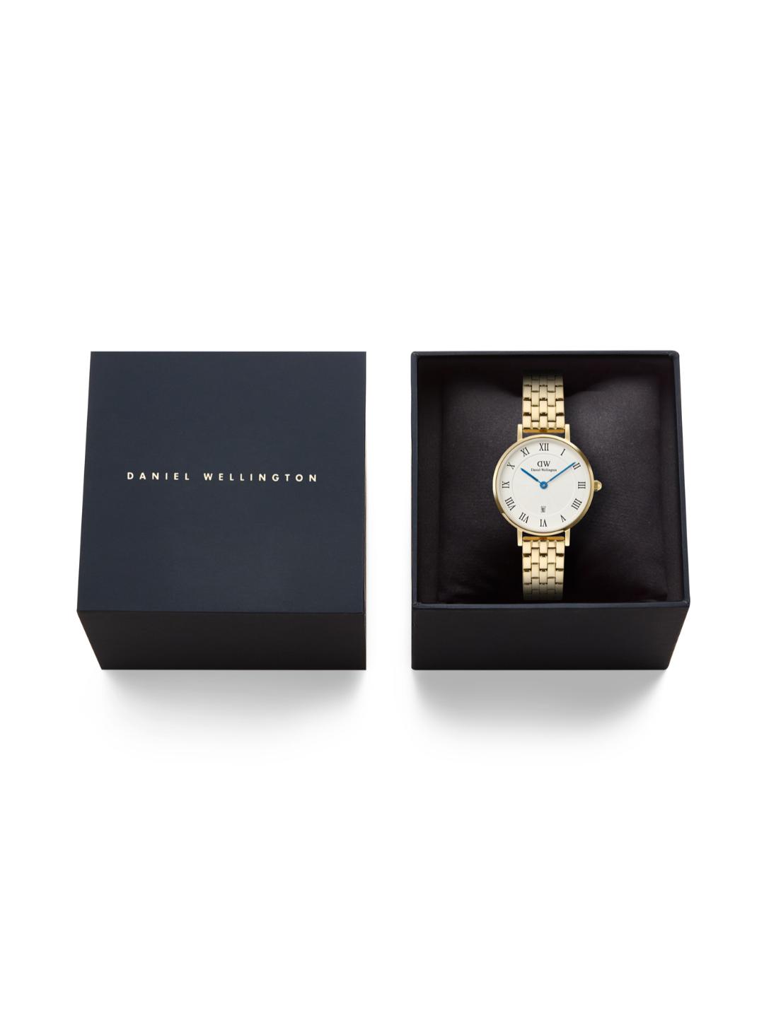Daniel Wellington Petite Women 28 Roman Numerals Date 5-Link White Gold Watch DW00100857