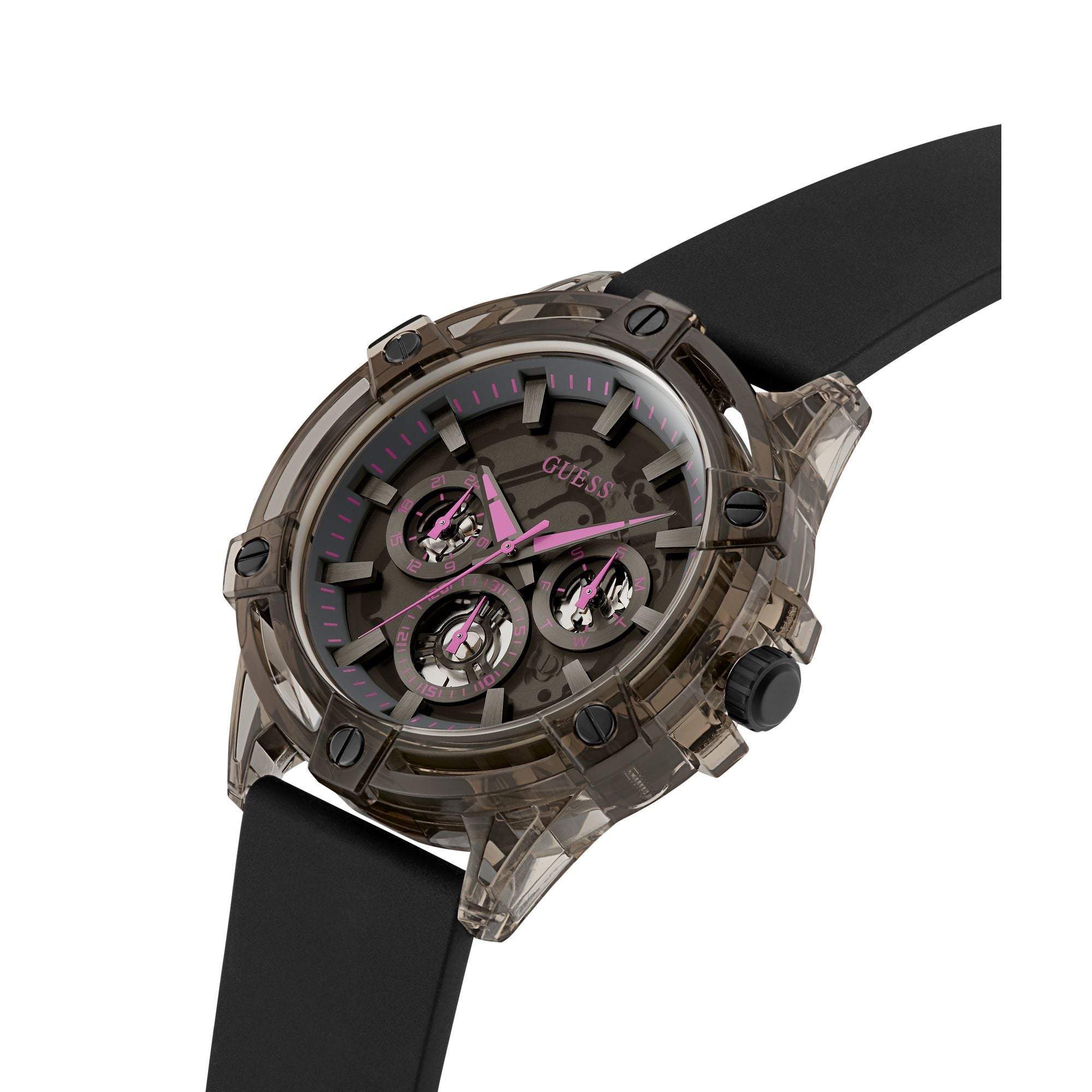 Guess Sporting Pink 48 mm Black Dial Men Analog Watch GW0032G2