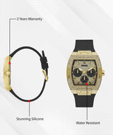 Guess Phoenix Collection Multi-Function Mens Analog Gold Dial Coloured Quartz Watch, Tonneau Dial with 43 X 51 mm Case Width GW0048G2