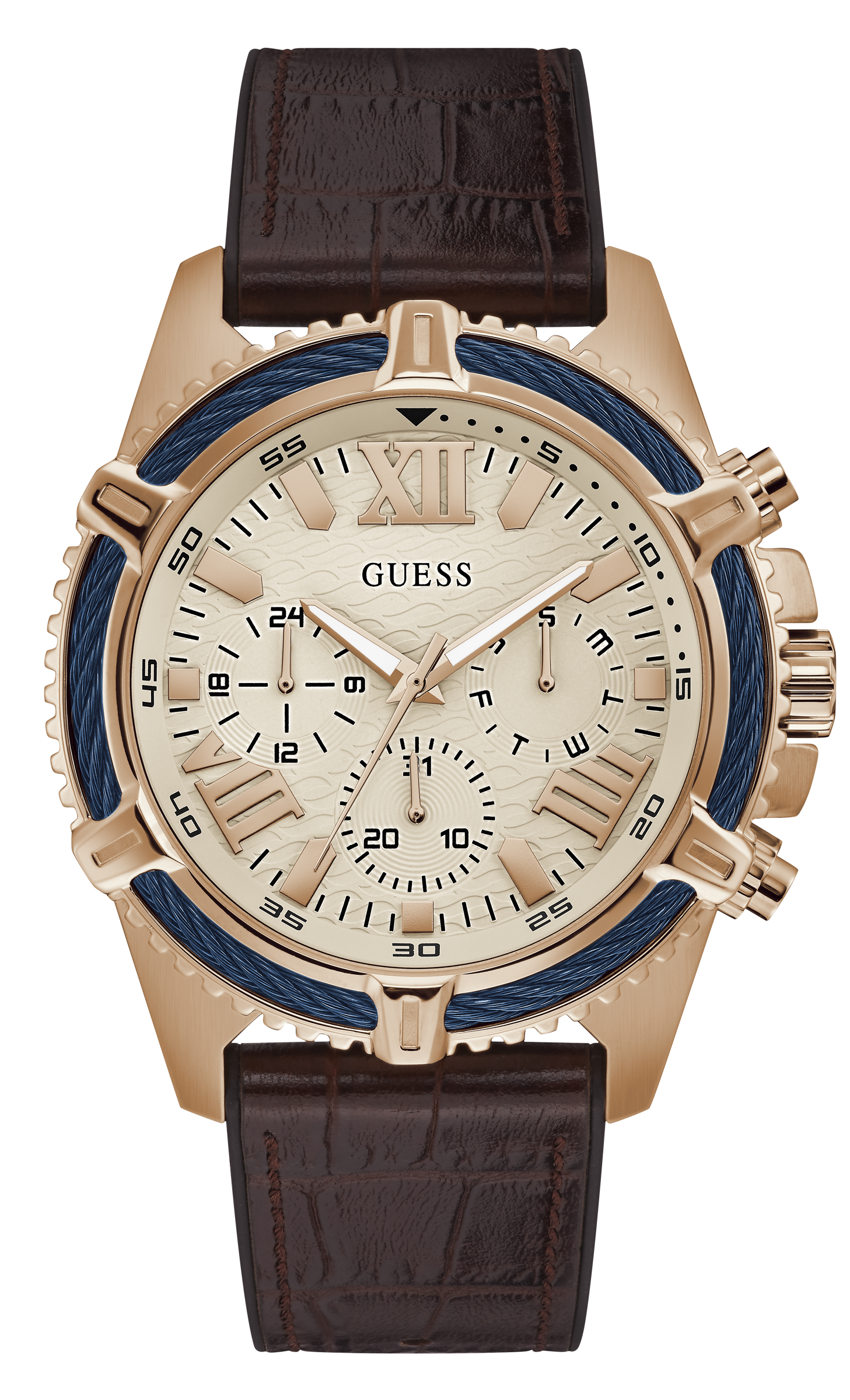 Guess 48 mm Mens Rose Gold/Brown Multi function Watch GW0053G4