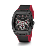 Black and red Guess watch on a white background