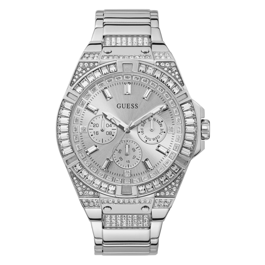 Guess Men 47 mm Quartz Multifunction Analog Silver Dial Stainless Steel Strap Watch GW0209G1
