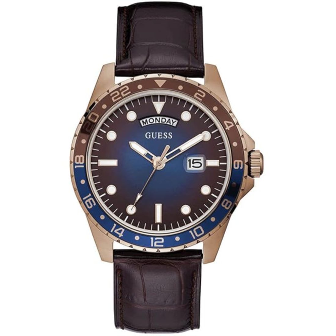 Guess Leather Analog Blue Dial Men's Watch-GW0221G2