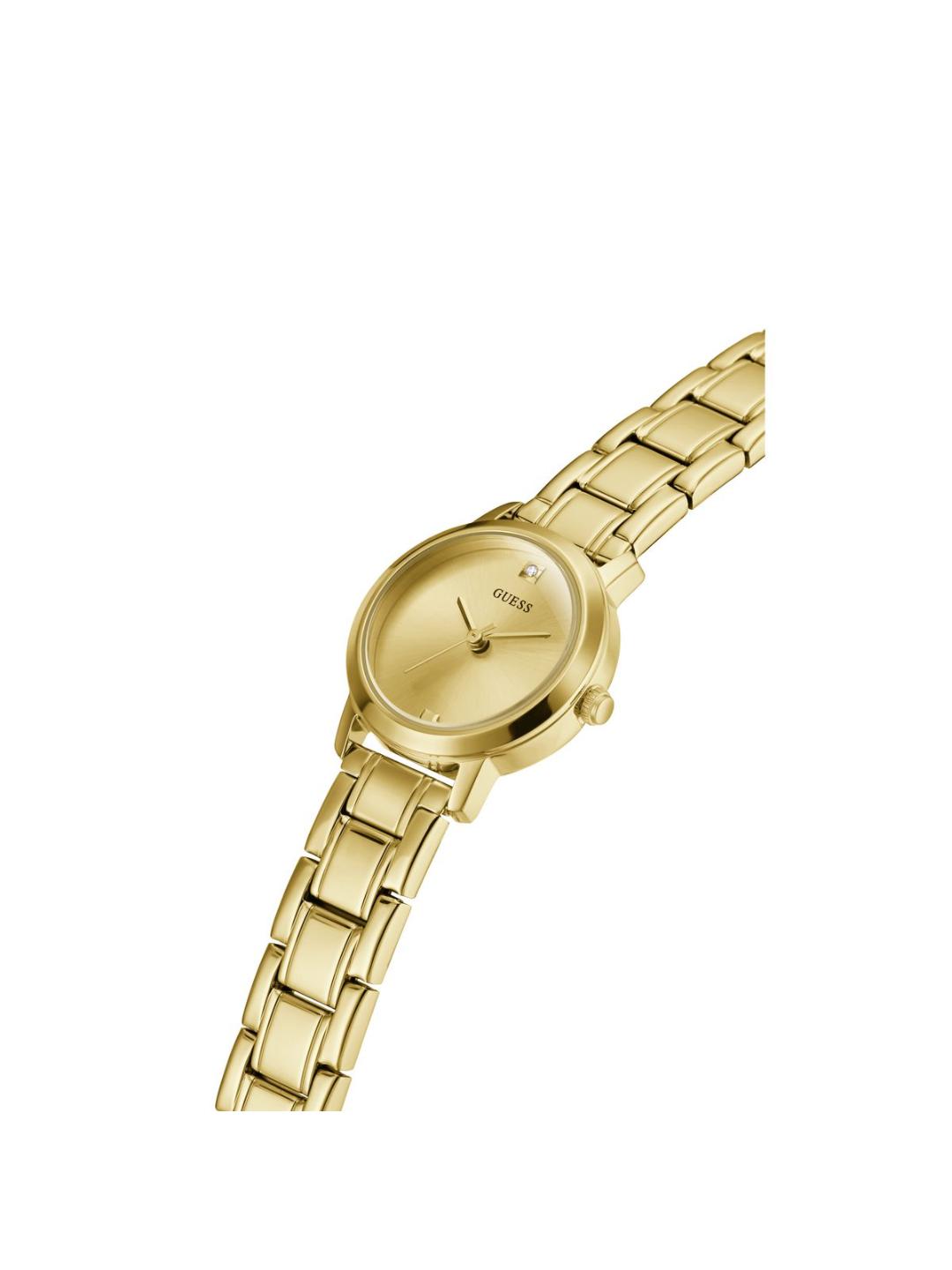 Gold watch with a white background