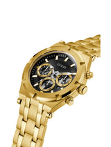 Guess Men 44 mm Quartz Multifunction Analog Black Dial Gold Stainless Steel Strap Watch GW0260G2