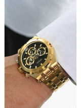 Guess Men 44 mm Quartz Multifunction Analog Black Dial Gold Stainless Steel Strap Watch GW0260G2