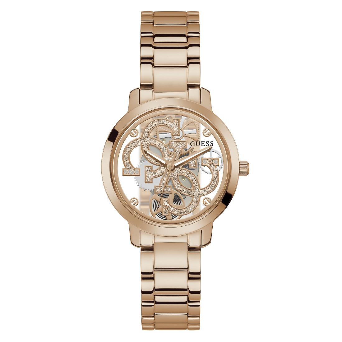 Guess QUATTRO CLEAR Women Round Rose Gold Tone Dial Analog Watch GW0300L3