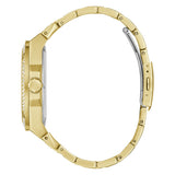 Gold watch with a white background