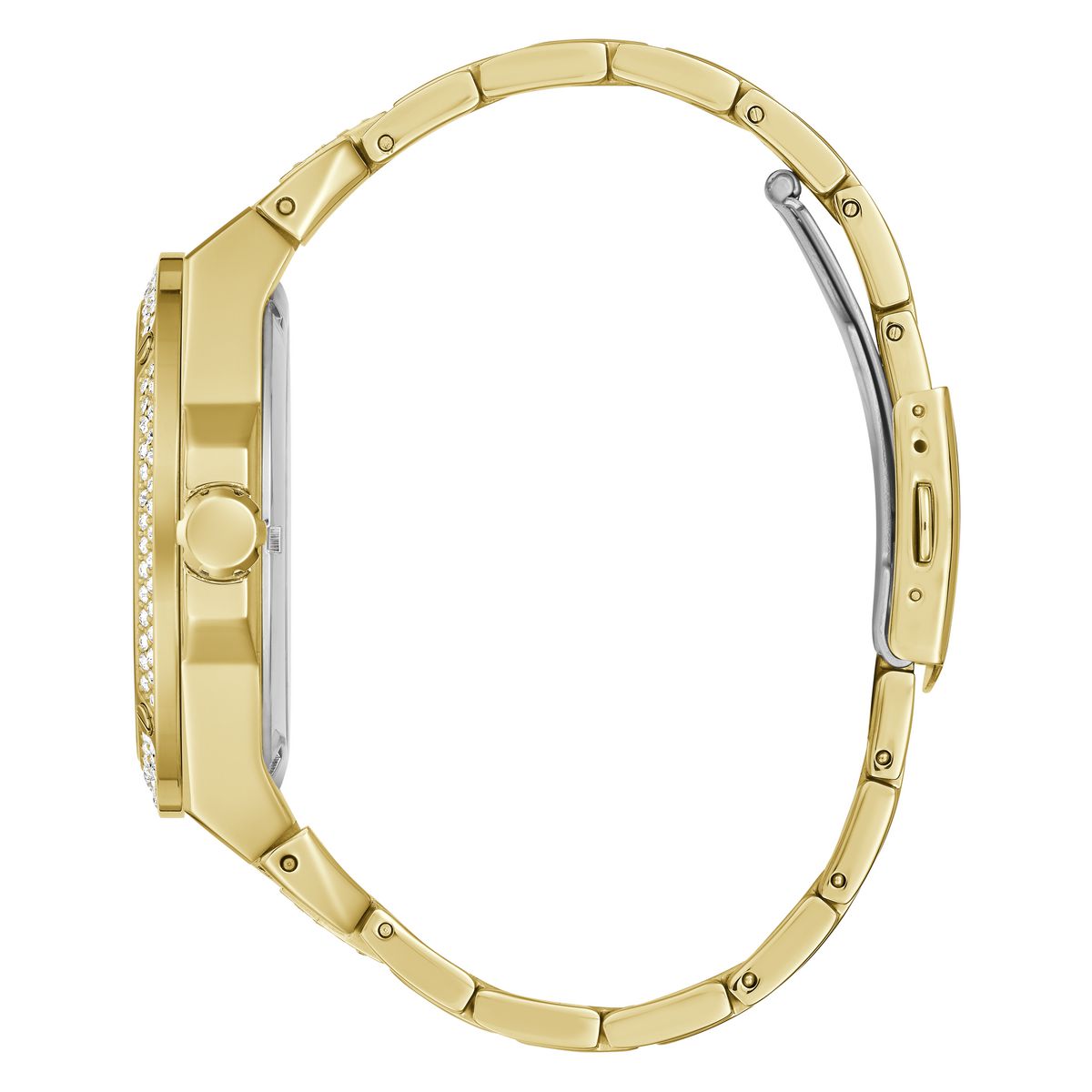 Gold watch with a white background