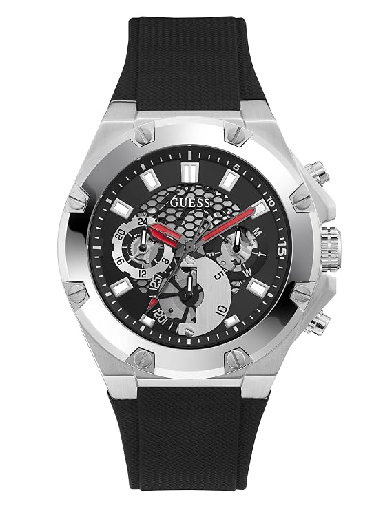Guess Men Stainless Steel Quartz Watch with Silicone Strap Black GW0334G1