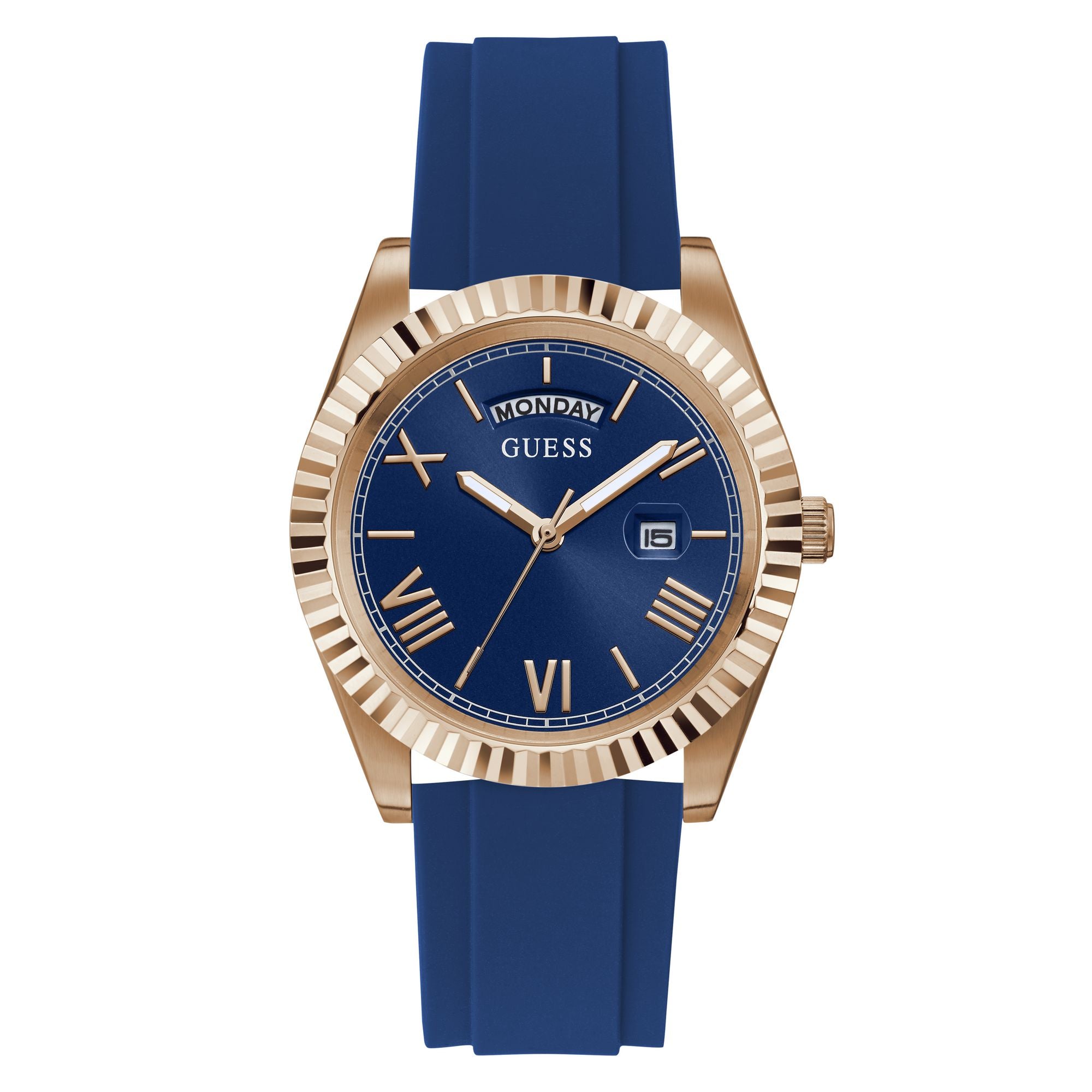 Guess Mens Connoisseur Blue Dial Silicone Analog Watch GW0335G2