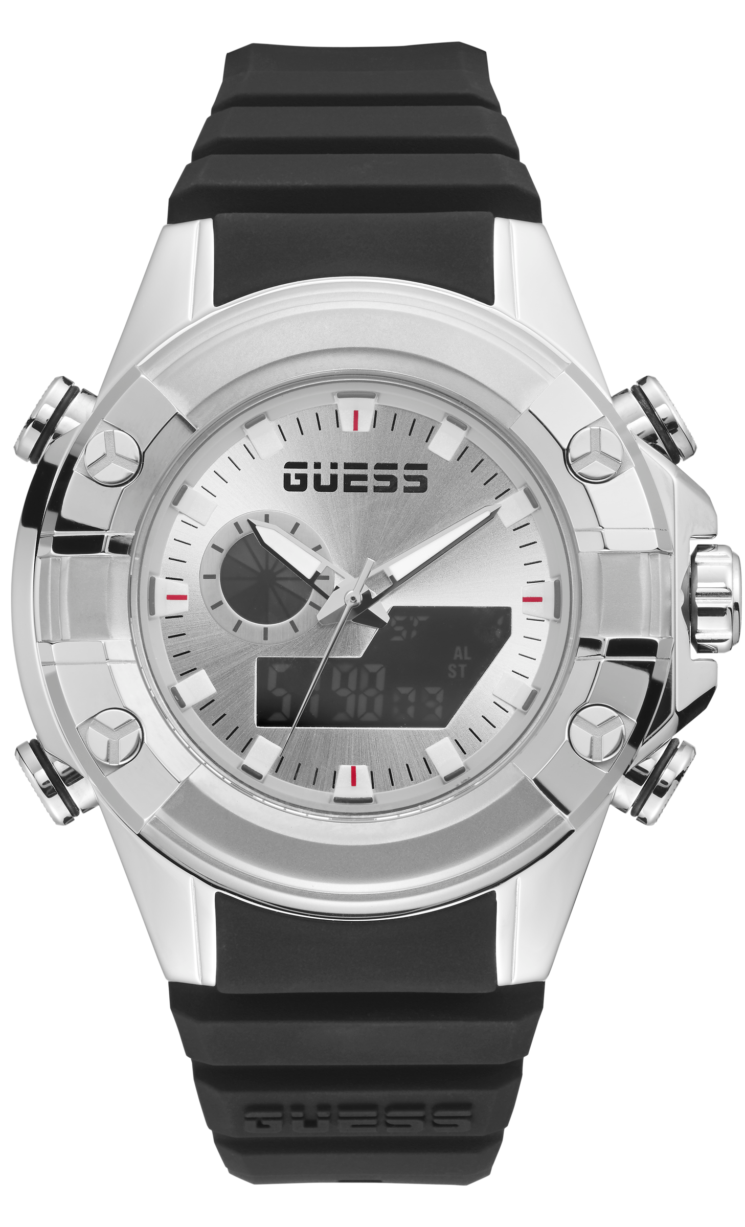 Guess 47 mm Mens Silver Digital Watch GW0341G1