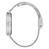 Silver stainless steel smartwatch band with a textured chain link design, shown from the side profile on a white background.
