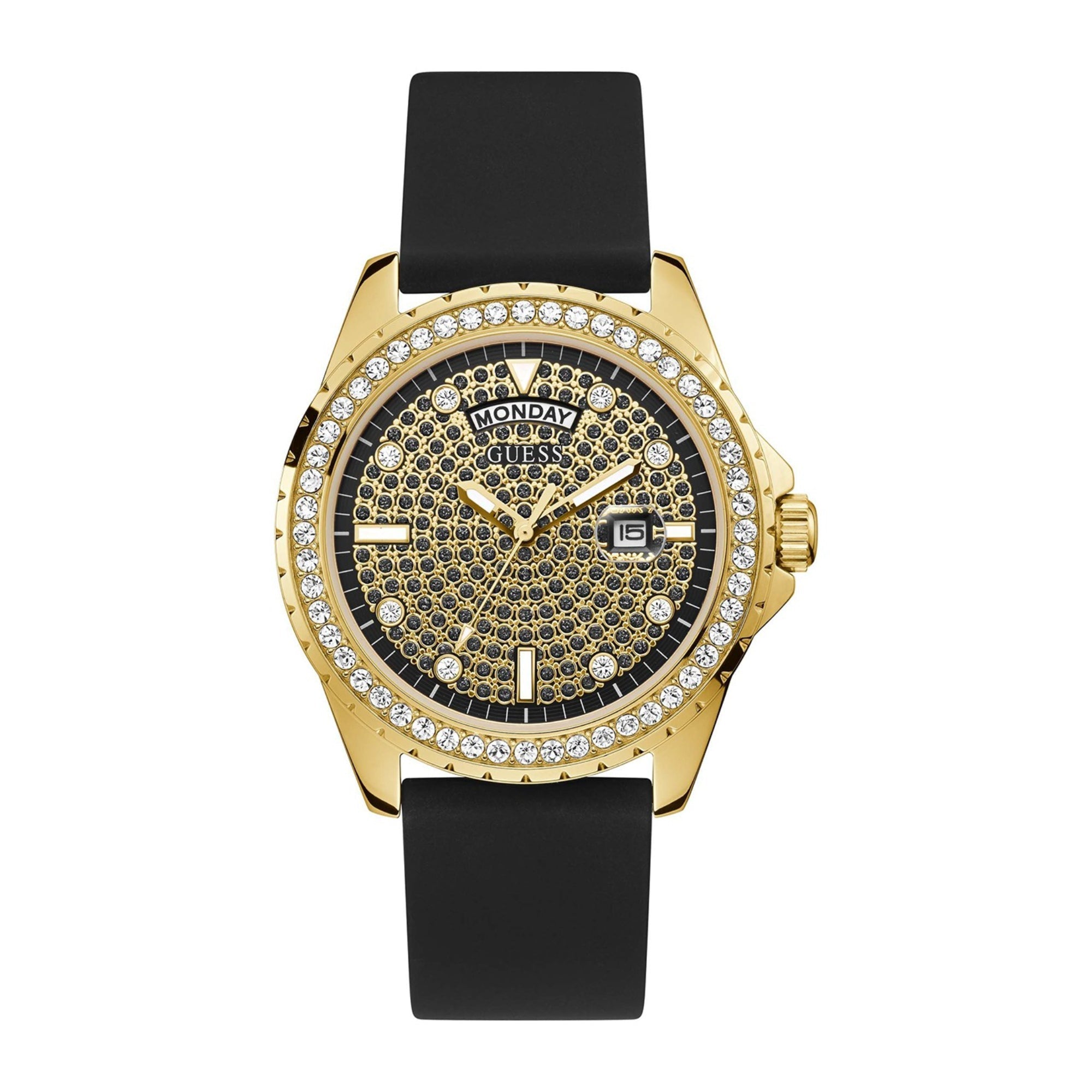 Guess Golden Dial Men Silicone Strap Analog Watch GW0396G2