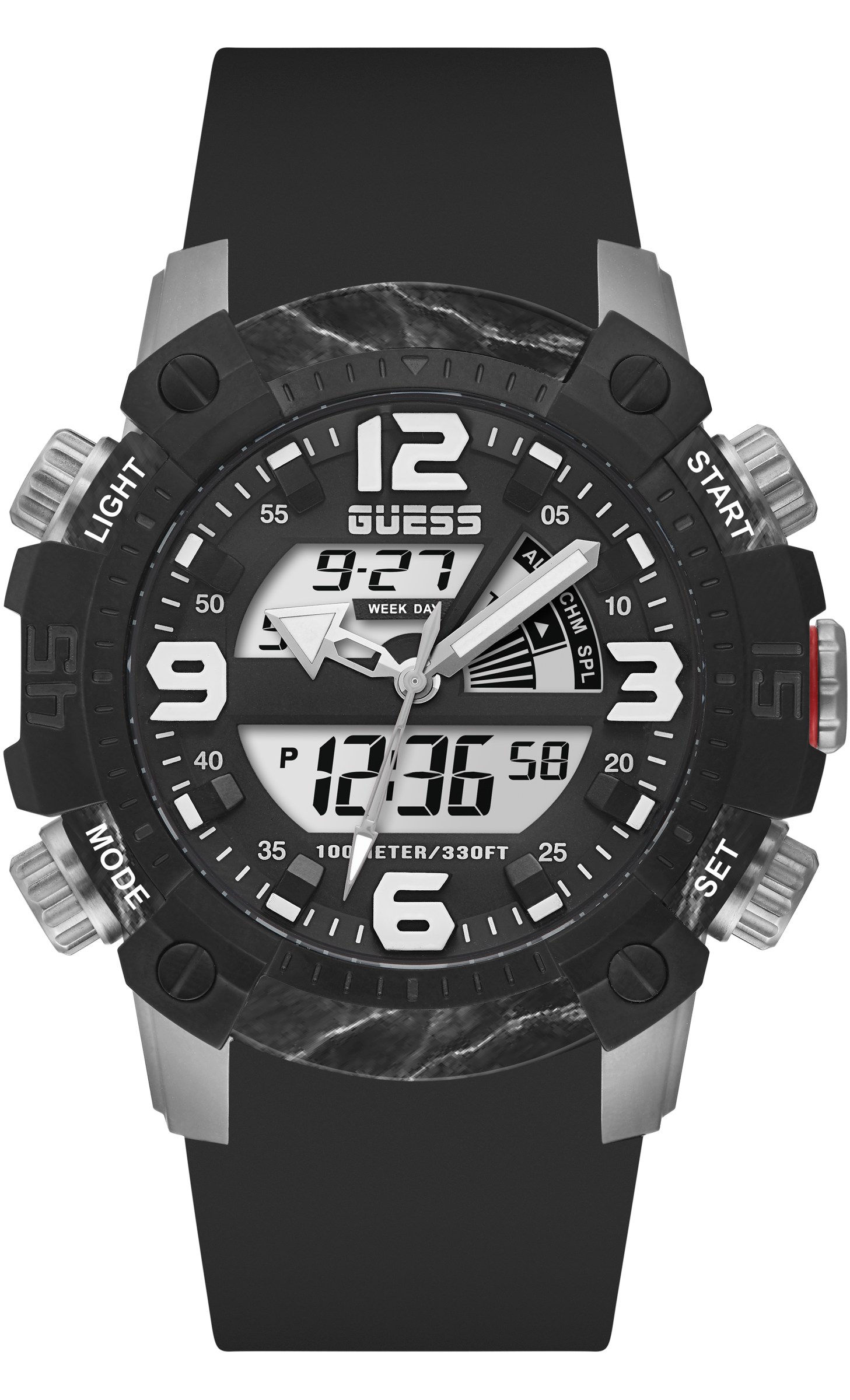Guess 50 mm Mens Black/Gunmetal Digital Watch GW0421G1