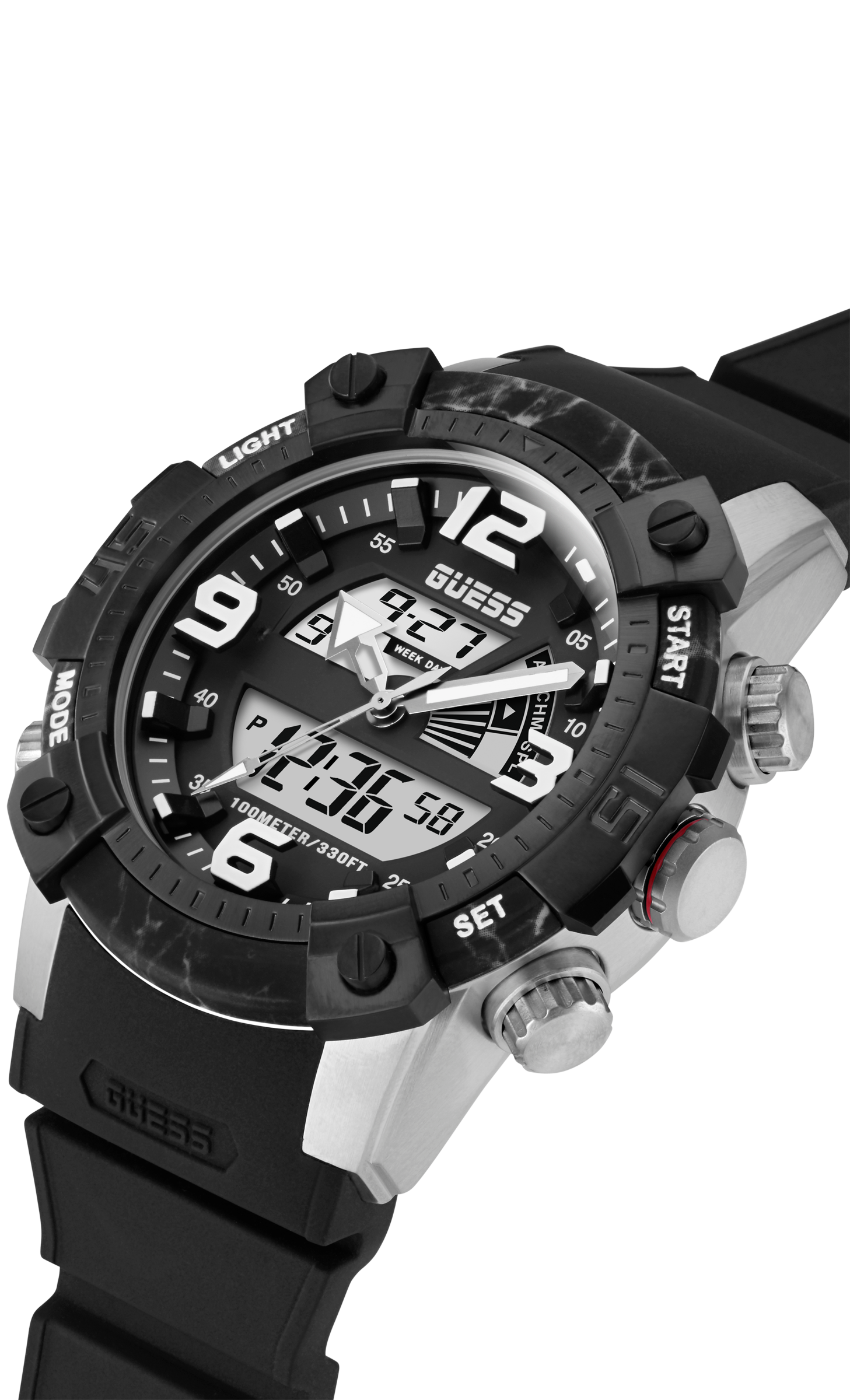Guess 50 mm Mens Black/Gunmetal Digital Watch GW0421G1