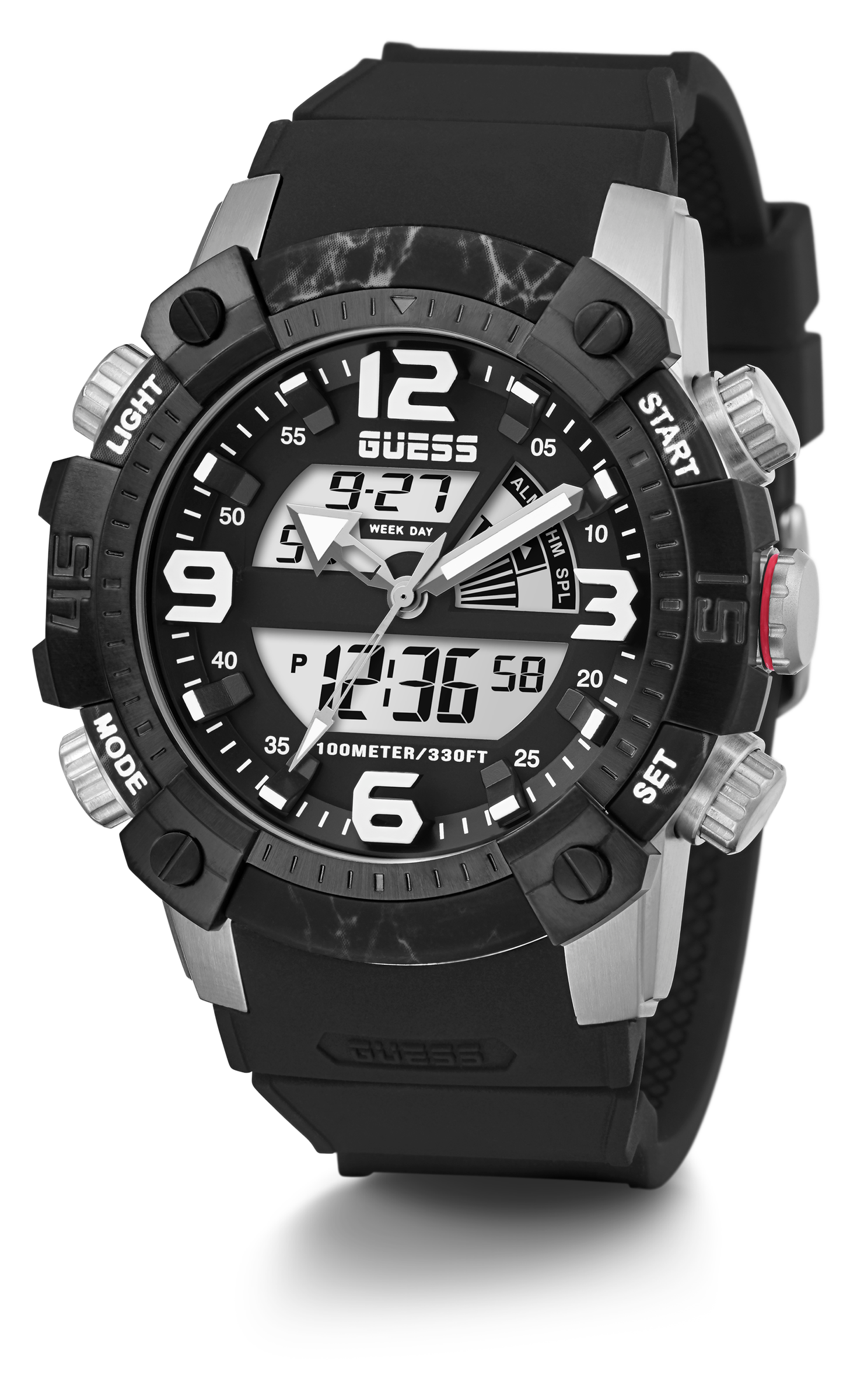 Guess 50 mm Mens Black/Gunmetal Digital Watch GW0421G1