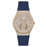 Guess Ladies Blue 39 mm Rose Gold Dial Multi function Watch GW0439L4