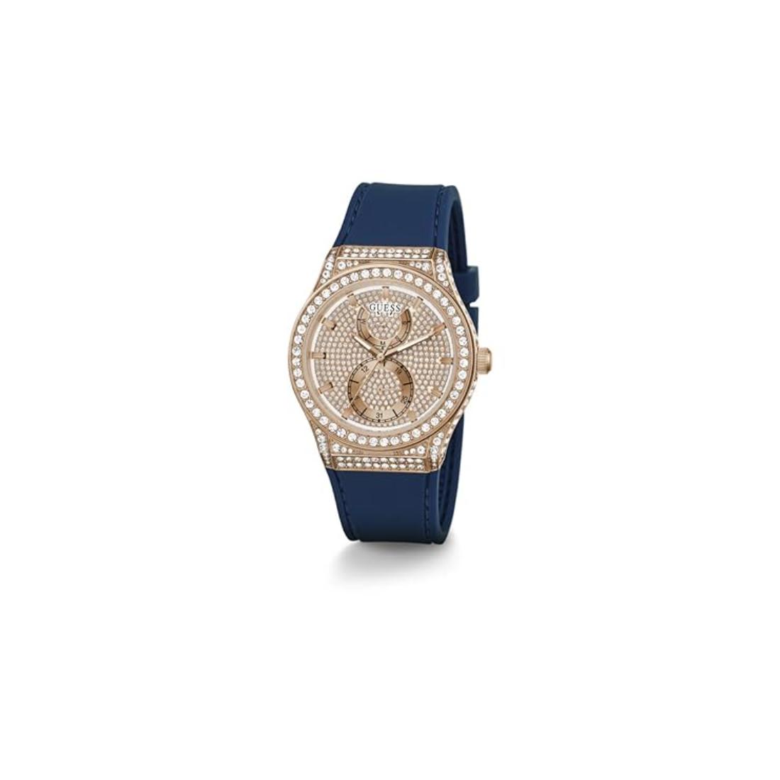 Guess Ladies Blue 39 mm Rose Gold Dial Multi function Watch GW0439L4