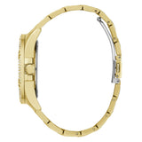 Gold watch with a detailed case on a white background