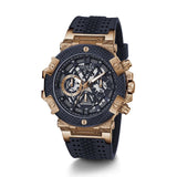 Gold and black watch with visible brand logo on a white background