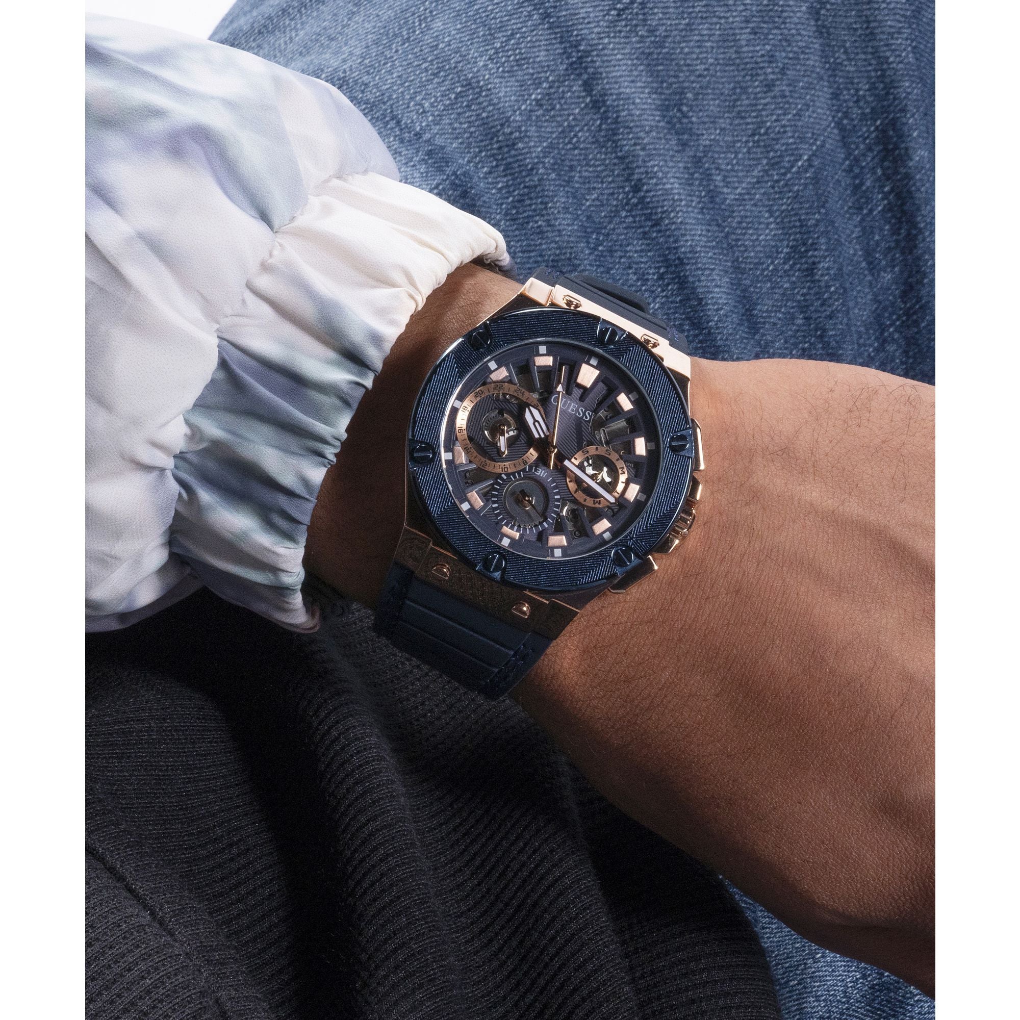 Guess Mens 44 mm Navy Multi-function Watch GW0487G4