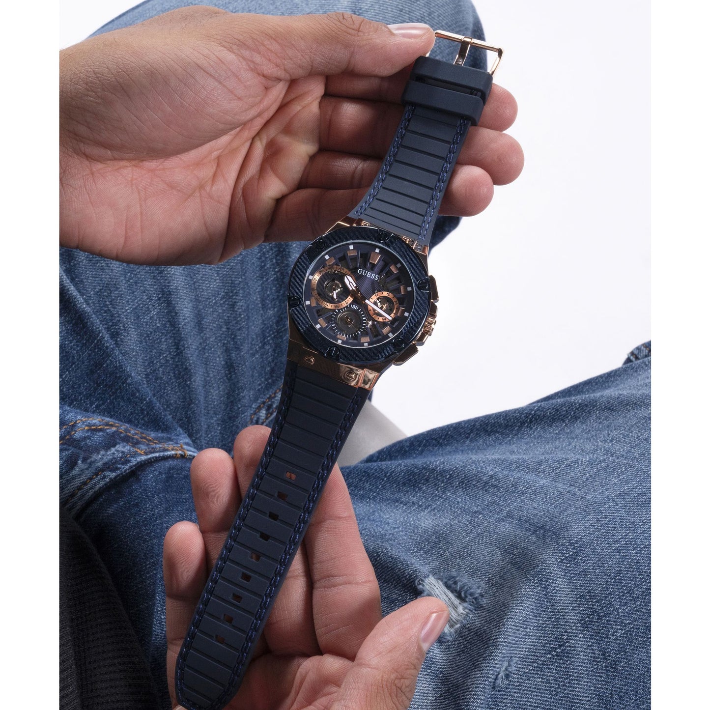 Guess Mens 44 mm Navy Multi-function Watch GW0487G4