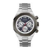 Silver watch with a detailed face on a white background