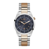 Two-tone watch with silver and rose gold band on a white background
