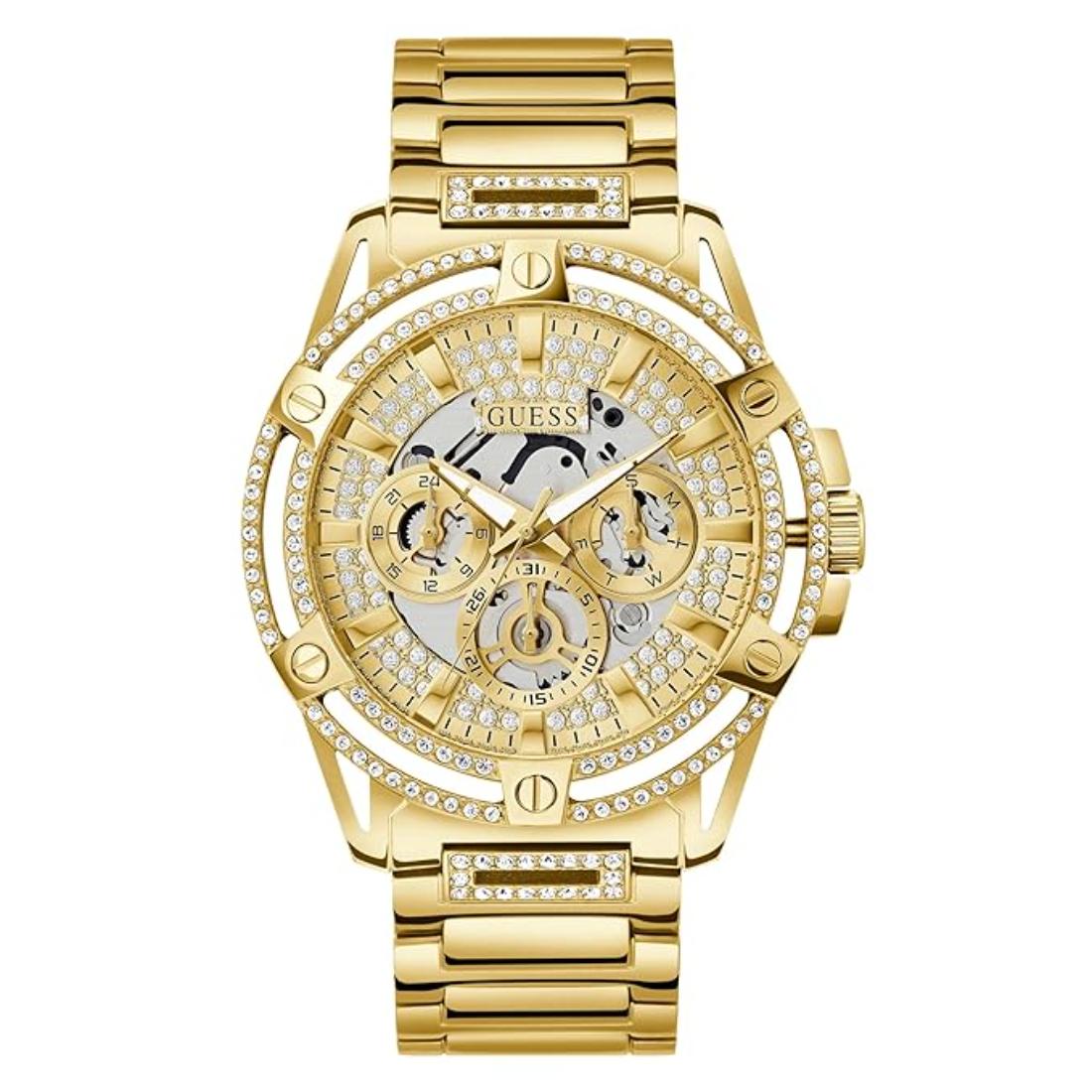 Guess Men 48 mm Gold Dial Multi-Function Analog Watch - GW0497G2