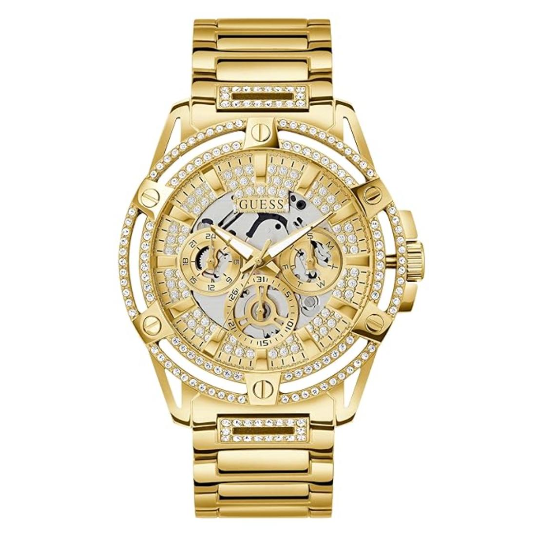 Guess Men 48 mm Gold Dial Multi Function Analog Watch GW0497G2