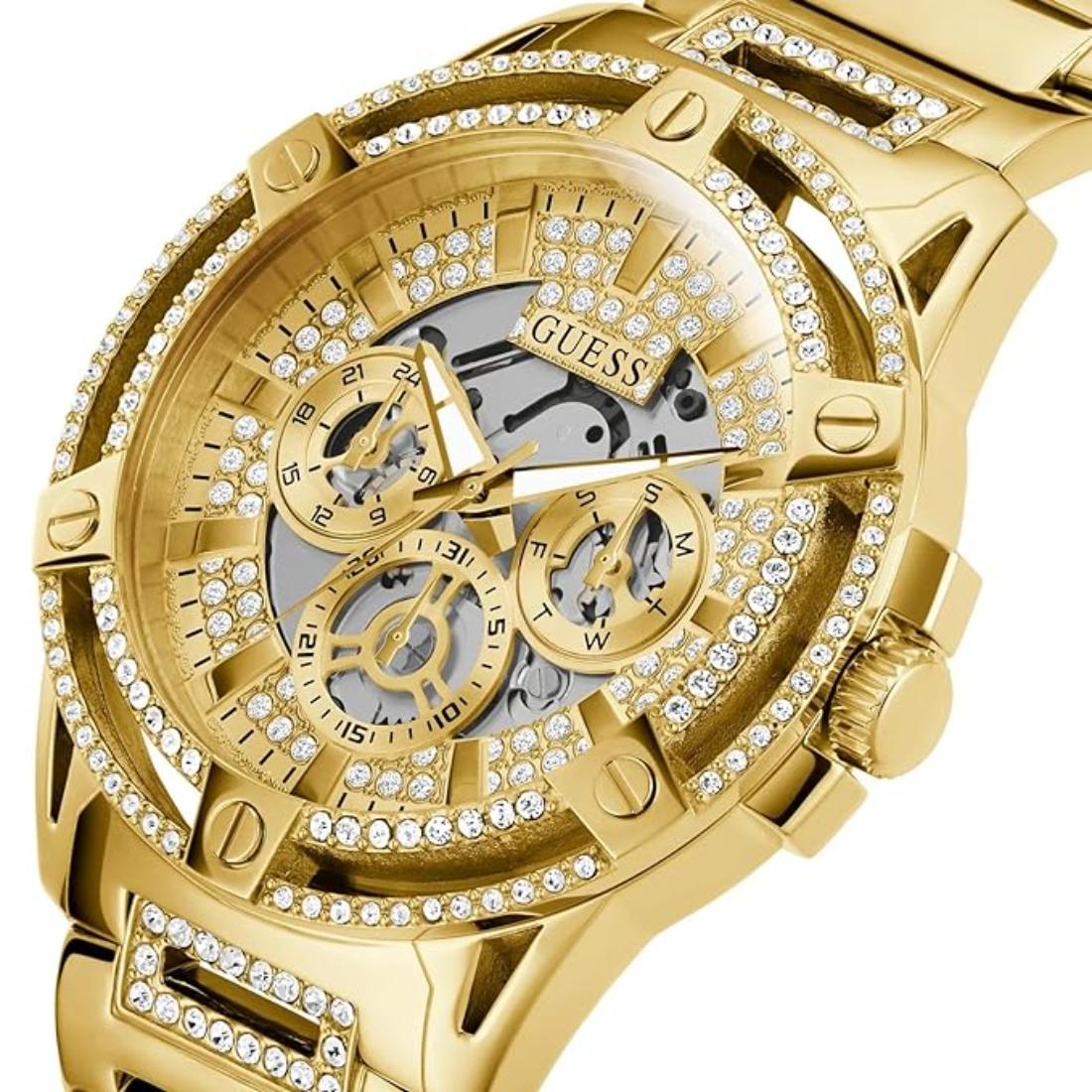 Guess Men 48 mm Gold Dial Multi Function Analog Watch GW0497G2