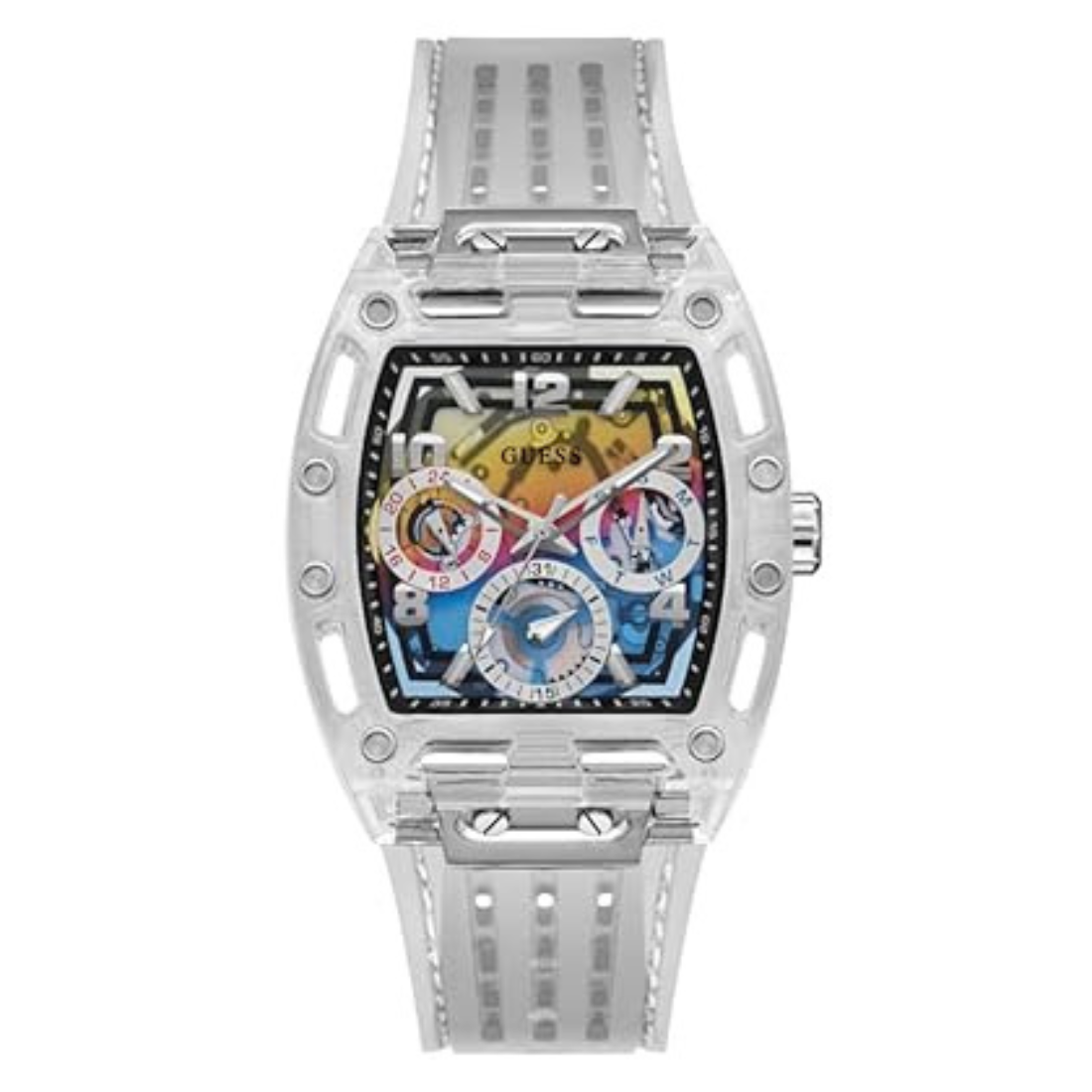Guess Men 44 mm Quartz Multi-function Analog Black Dial Silicone Strap Watch GW0499G3