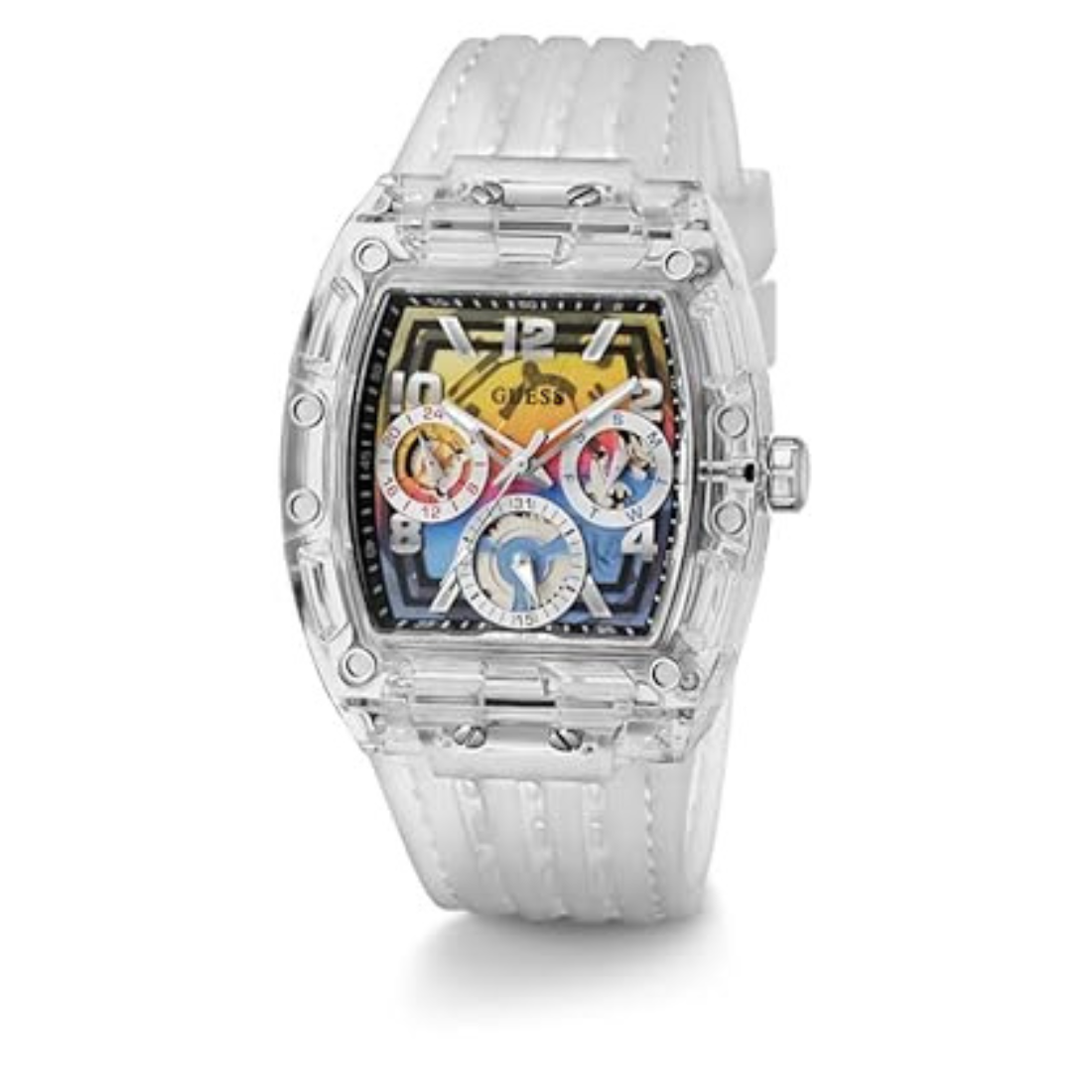 Guess Men 44 mm Quartz Multi-function Analog Black Dial Silicone Strap Watch GW0499G3