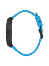 Blue dog collar with black buckle on a white background