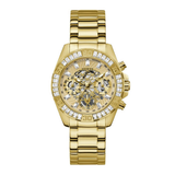 Gold watch with diamond accents on a white background