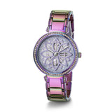 Multicolored watch with a detailed face on a white background